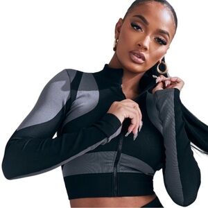 PrettyLittleThing Black and Gray Long Sleeve Top